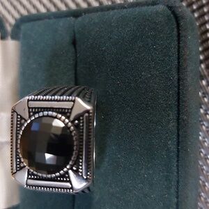 Sterling Silver Men's Round Cushion Custom Cut Black CZ Ring